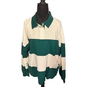 Forever 21 Green and cream striped Polo Shirt